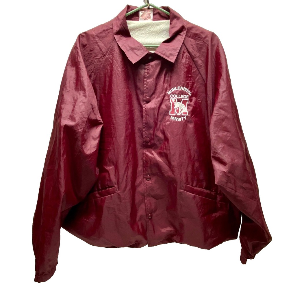 Vintage Muhlenberg College Coach's Jacket Men's XXL Burgundy Mules Cardinal USA‎